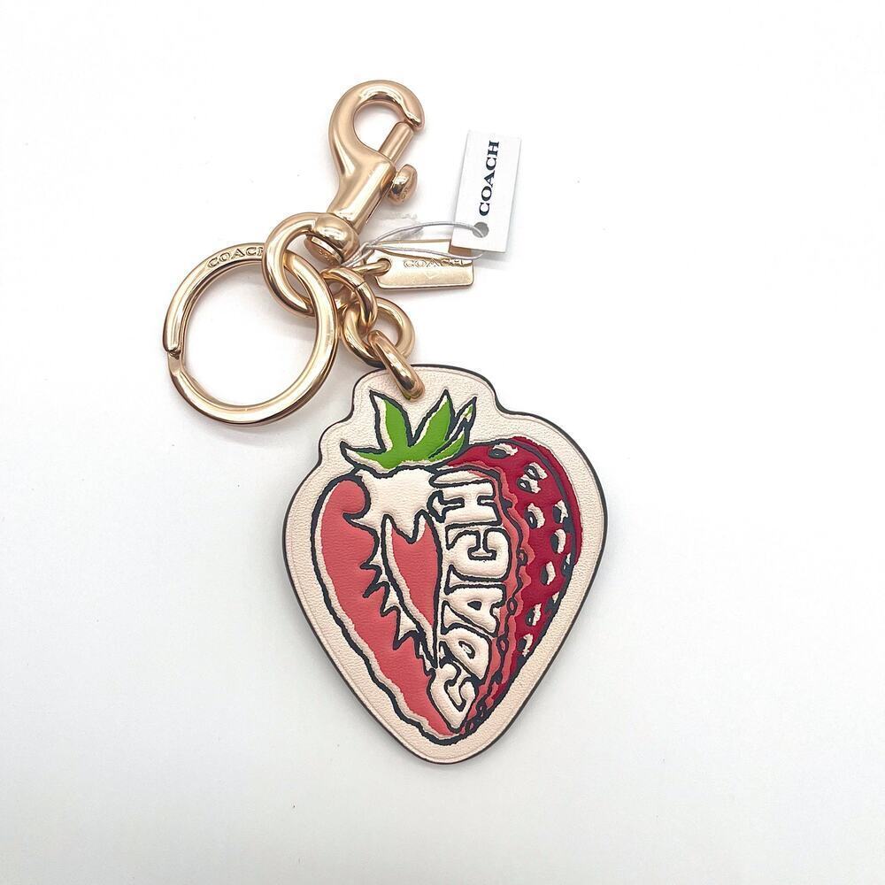 COACH NWT Strawberry Bag Charm Keychain, Leather Keychain - Picture 3 of 7